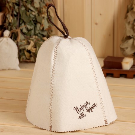 A hat for a sauna with embroidery "Time with the heart"