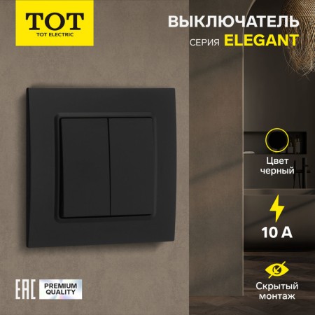 Tot Elegant switch, 10 a, 2 cl., Hidden, black