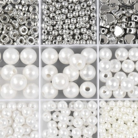 Beads in the box "White mother of pearl and silver" 15 divisions 10x17.5x2 SSM-1