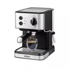 Coffee machine KitFort KT-7138, Rozhkova, 1050 W, 1.5 l, cappuccino, silver-black