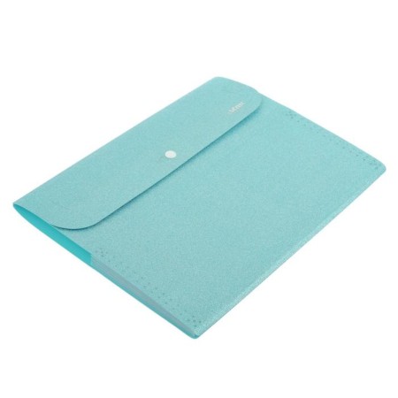 Folder-carte, A4, 6 departments, 400 μm, Devente "Glitter Shine", on the button, embossing "sand" with sparkles, turquoise-1