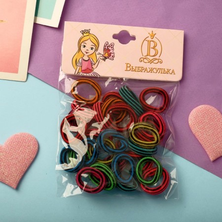 Hair elastic band “Chosenka” (set 30+-1 pcs) d-1,4 cm assorted stripes, mix-1