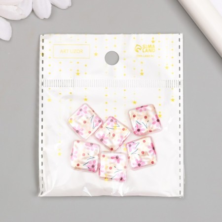 Bead for creativity plastic "Pearl flat square with flowers" 0.5x1.6x1.6 cm-3