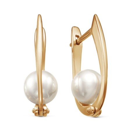 Earrings "Pearls" swing, pink gilding, white color