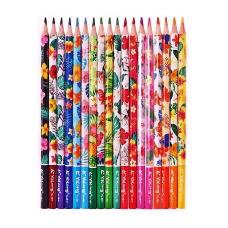 Pencils 18 flowers in a cardboard box, hexagonal, wooden, flowers on a black mix-4