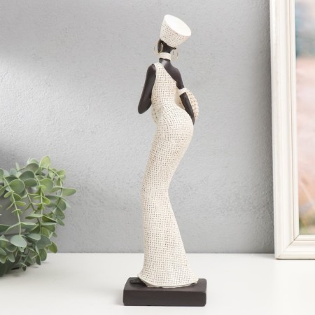 Polystone souvenir "African with round wicker jug" White 33x9.5x9.5 cm-3