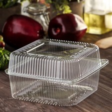 The plastic disposable container with an insoluble lid pr-K-15 V, square, 250 ml, 15.2 × 15.2 × 8.1 cm