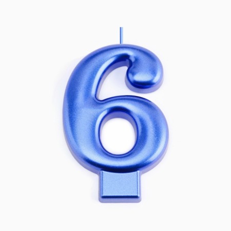 Candle for the Cake "European Giant", a number 6, 7 cm, blue metallic-2