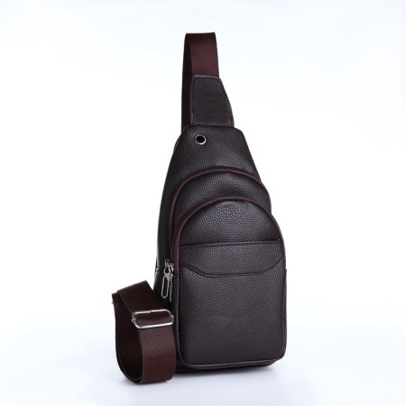 Male sling bag made of artificial leather, brown color-1