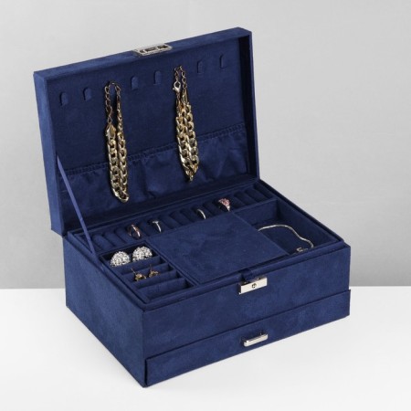 Steam for jewelry "Casket" 2-level, phlock, 24.5 × 17 × 12 cm, blue color-11