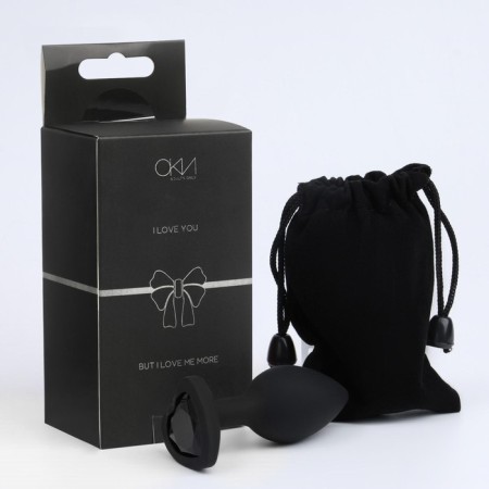Anal traffic jam-hoods, with a crystal heart, Soft silicone, 28 x 75 mm, black-3