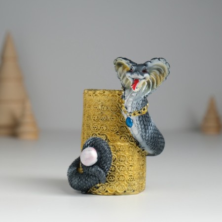 Polestone pencils "Dark snake with a pearl on coins" 6.8x6.5x9.3 cm