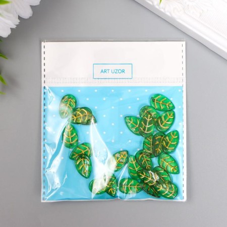 Beads for creativity Plastic "Green sheet with gold veins" set of 25 pcs 1.7x1.1x0.3cm-3