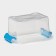 Storage container, cover with a handle on the latch, plastic, 1.35 l, 18.5 × 13 × 9.7 cm, transparent/blue