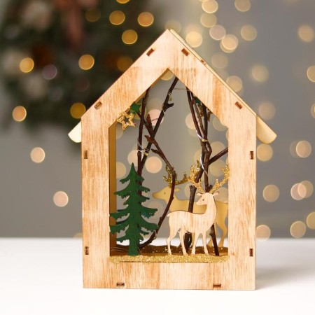 New Year's decor with the backlight "House with a deer" 18 × 5.5 × 22.5 cm-3