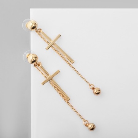 Earrings hanging "Crosses" with beads, color gold