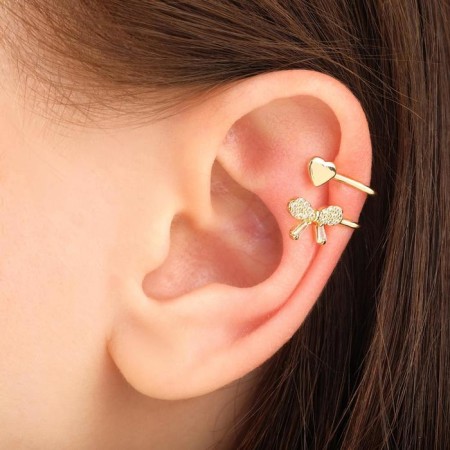 Earring "caffe" bow and heart, white color in gold