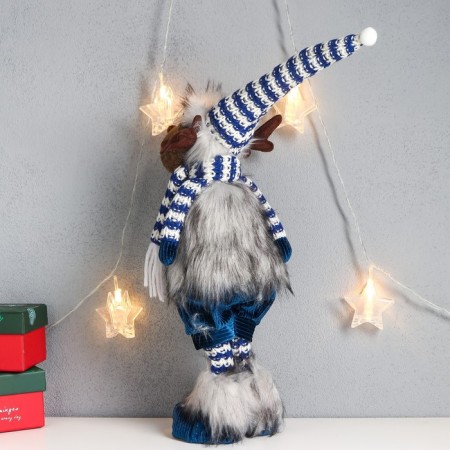 Interior doll "moose in a striped cap and scarf, blue outfit" 52x13x17 cm-3