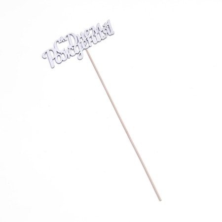 Toppers, silver glitter, with a skewer, "Happy Birthday" 13x5.4 cm-2