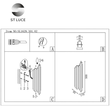 Sconces st. SL1629.301.02. Cesena. 2x40 watts, E14, 17x50 cm, brass color-6