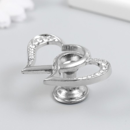 Handle for the casket Metal "Two hearts" Rhinets, silver 3.8x5.4x2.4 cm-1