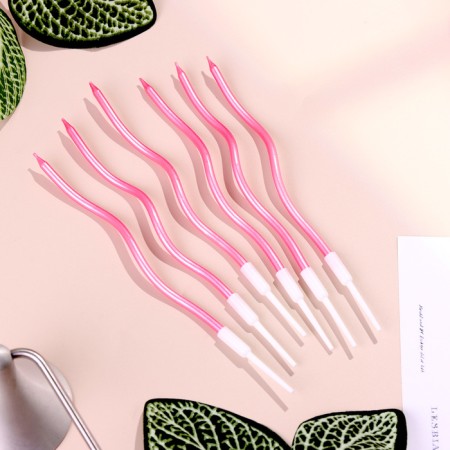 Candles for cake twisted "serpentine" 6 pcs, cocktail, pink glare-1