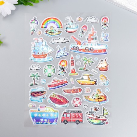 Sticker Plastic volumetric "sea and land transport" holography MIX 26x16 cm-1
