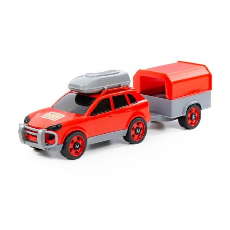 A car with a trailer, the color of mix