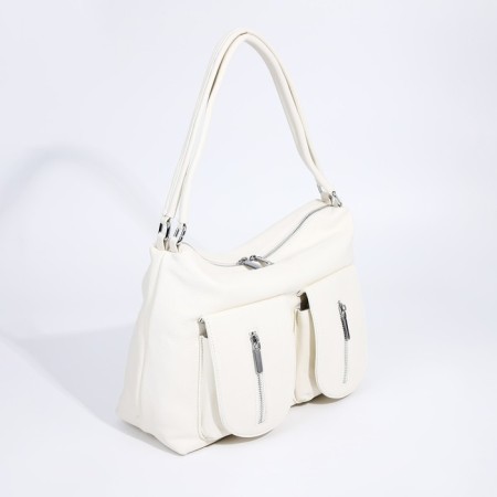 Luggage bag with a zipper, 3 outer pockets, white color-2