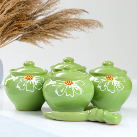 Set of pots "Gift with a sequence" 4x0.85l / 27x21x13cm, chamomile green