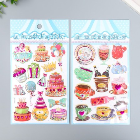The plastic sticker is voluminous with glitter "drinks/desserts" gold/silver mix