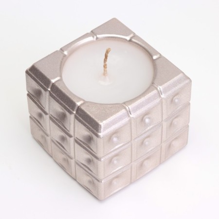 Candle "Square to a Point" in a candlestick of gypsum, 7.5x6.5cm, champagne-2