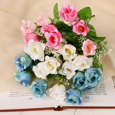 Bouquet "Rose with white flowers" 30 cm d-3 cm, mix-3