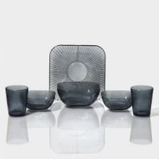 A set of Mavi glassware, 6 items: 2 bowls 350 ml, 2 cups 250 ml, salad bowl 800 ml, plate d = 20.8 cm, color gray color