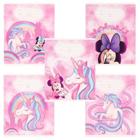 Notebook in a ruler of 12 sheets, 5 types of mix, cover coated cardboard, Minnie Mouse and unicorn-2