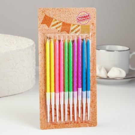 Candles for the cake "Neon", 10 pcs, multi -colored, 14 cm-6