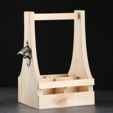 A box for a beer 19 × 18 × 30 cm with an opener, under 4 bottles, wooden