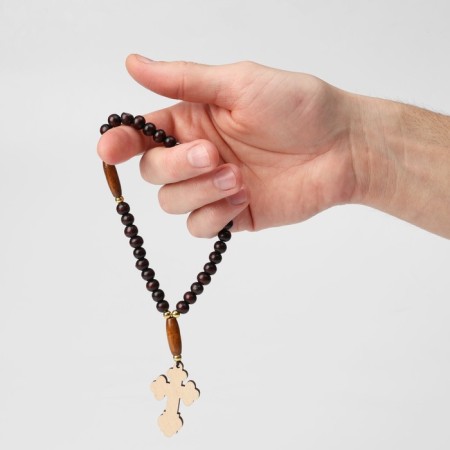 Parsing wooden "Orthodox" 30 beads with jumper, ellipse, dark brown color-2