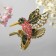 Broach "Bird" hummingbirds, the color of raspberry-green in black gold