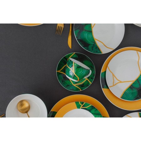 Tea steam porcelain shares "Malachite box", 2 items: a cup 250 ml, a saucer d = 15 cm, green color-4