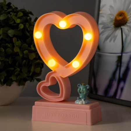 Ночник "Сердца" 5хLED 4000К 2хАА розовый 20х12х5,5см RISALUX-2