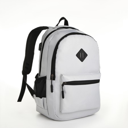 Youth backpack, 2 lightning departments, external pocket, with USB, gray color.-2