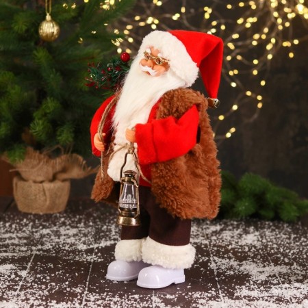 Santa Claus "in red sheepskin coat, with a flashlight" moves, shoes glow, 17x35 cm-3