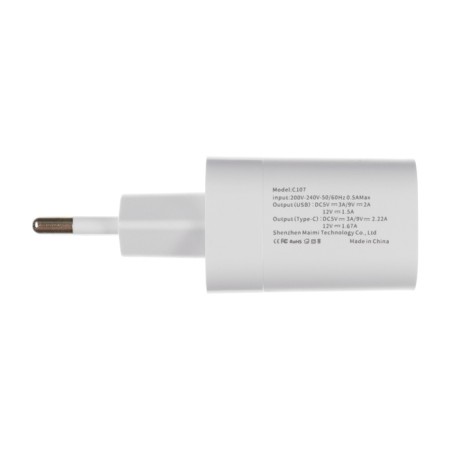 Network charger MAIMI C107, USB, 3 A, Type-C, 3 A, 20 W, PD, white-4
