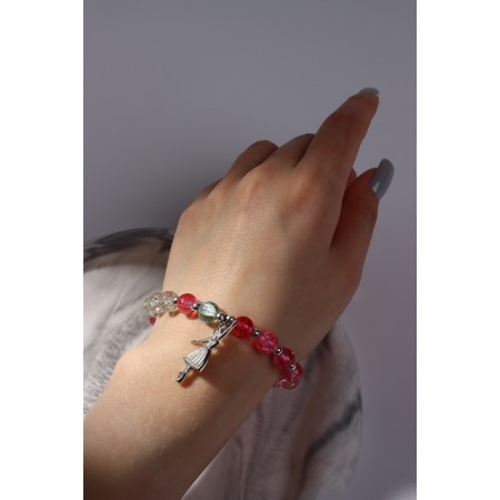 Bracelet "Joy" ballerina, white-pink color in silver, d = 7-5