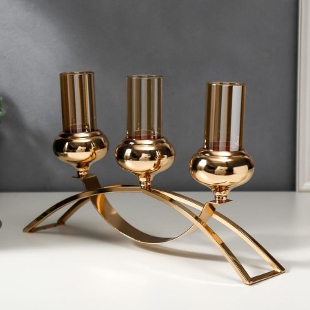 Summary Metal, glass for 3 candles "Soul mirror" Gold 22.5x41.5x8.5 cm-2