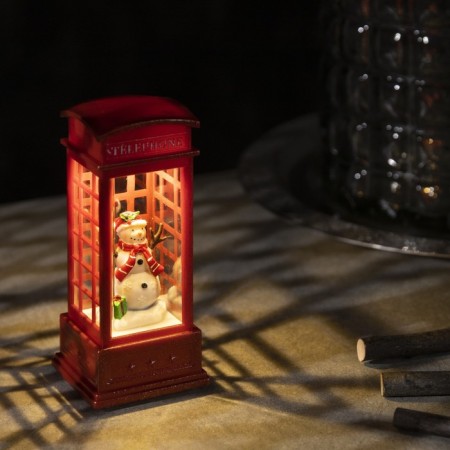 LED figure “Snowman in a telephone booth” 5.3 × 12 × 5.3 cm, plastic, batteries AG13x3, glow warm white