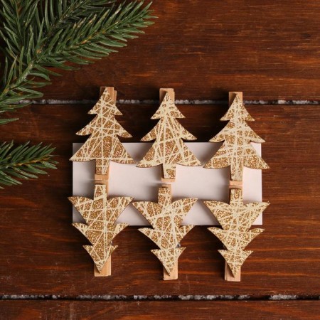 A set of decorative clothespins with a “Christmas tree” backlight 12 × 8 cm, set 6 pcs.-1