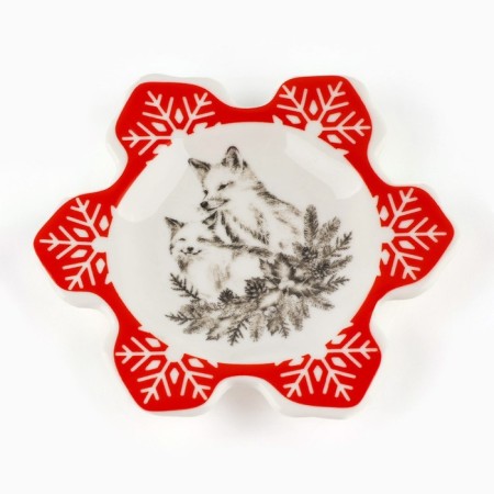 New Year! New Year's ceramic stand for a tea bag "Foxes", 8 x 9 cm, white color-1
