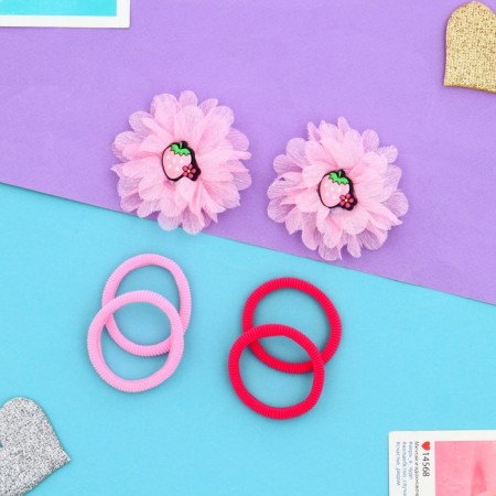 Hair Set "Ormoral" (4 elastic bands, 2 clamps 4 cm) chic strawberries, pink-1